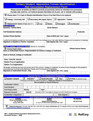 Rail Concession Replacement Form