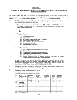 Certificate of Chartered Accountant for EPCG Redemption