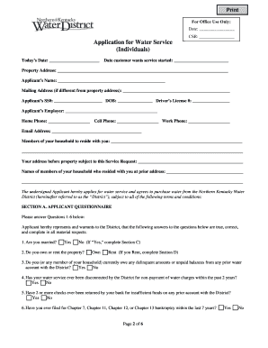 Application for Water Service