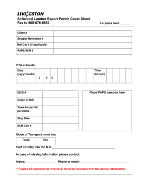 Softwood Lumber Export Permit Cover Sheet