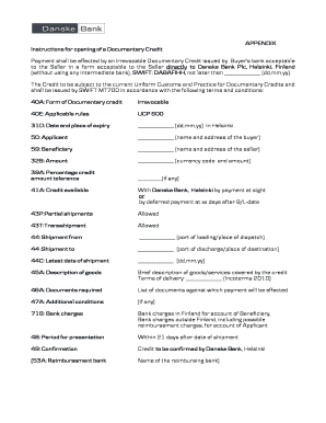 Irrevocable Documentary Credit Instructions