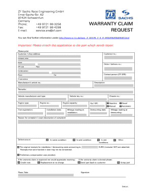 ZF Sachs Warranty Claim Form