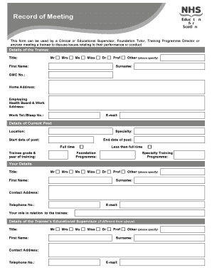Meeting Record Form for Trainee Performance