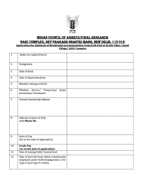 Fillable Online icar org Application form for allotment of quarter 2 ...