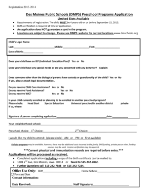 Des Moines Public Schools Preschool Program Application