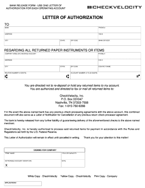 Bank Release Form
