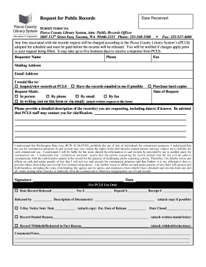 Pierce County Library System Public Records Request Form