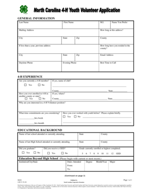 4-H Volunteer Application Form