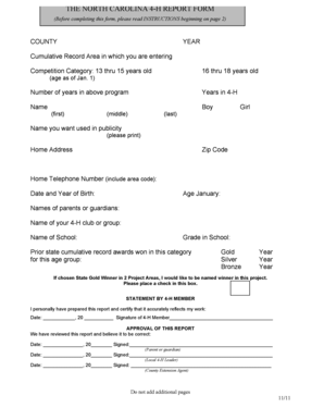 North Carolina 4-H Report Form