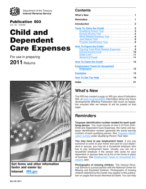 IRS Publication 503 Child and Dependent Care Expenses