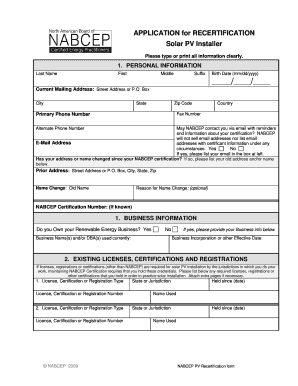 NABCEP Solar PV Installer Recertification Form