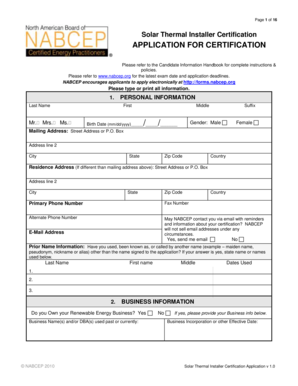 Solar Thermal Installer Certification Application