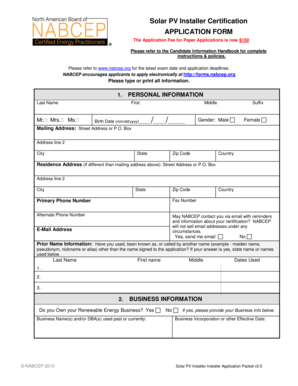 Solar PV Installer Certification Application Form