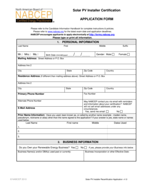 Solar PV Installer Certification Application