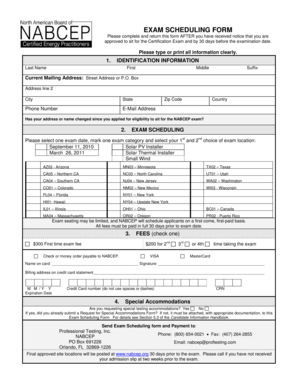 NABCEP Exam Scheduling Form