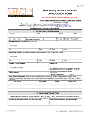 Solar Heating Installer Certification Application