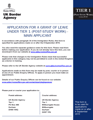 UK Tier 1 Post-Study Work Application Form