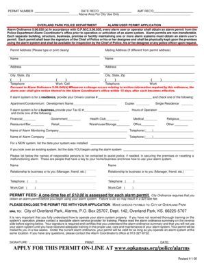 Overland Park Alarm User Permit Application