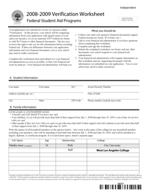 2008-2009 Verification Worksheet