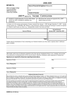 2007 Parent's Income Certification