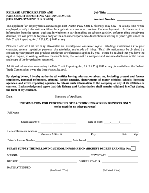 Release Authorization and Fair Credit Reporting Act Disclosure