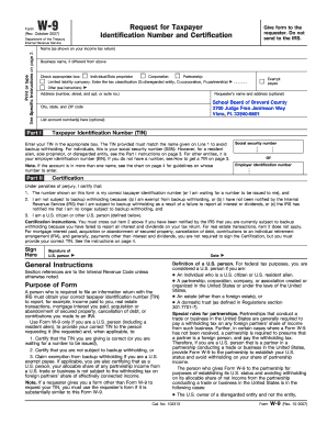 Form W-9 Request for Taxpayer Identification Number and Certification