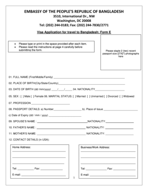 Bangladesh Visa Application Form E