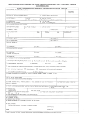 Bangladesh Visa Application Form for Armed Forces Personnel