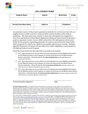 Fee Consent Form for School Waivers