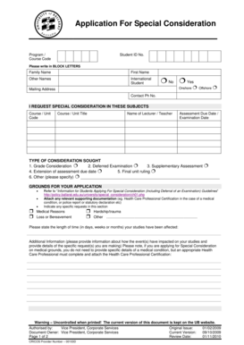 Application For Special Consideration