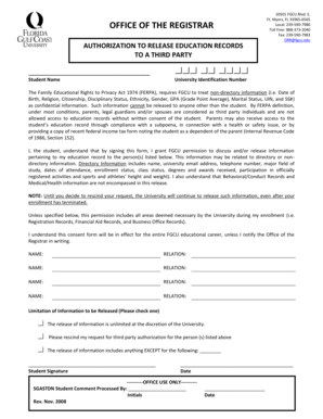 FGCU Authorization to Release Education Records