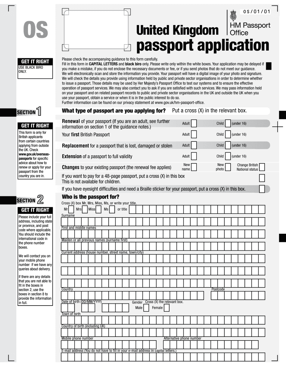 UK Passport Application Form