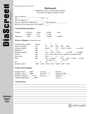 Formulaire de rapport d'analyse d'urine