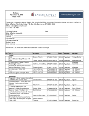 Baker & Taylor Order Form