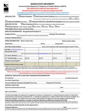 Idaho State University Personnel Action Request for Temporary or Student Workers