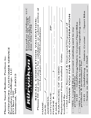Kuryakyn Recall Completion Validation Form