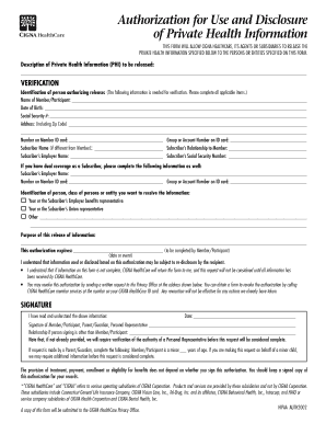 Cigna Healthcare Authorization for Use and Disclosure of Private Health Information
