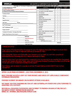 Component Plus On-Highway Vehicle Engines Coverage Application