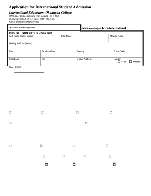 APPLICATION FOR INTERNATIONAL STUDENT ADMISSION. F9 Report Writer - okanagan bc