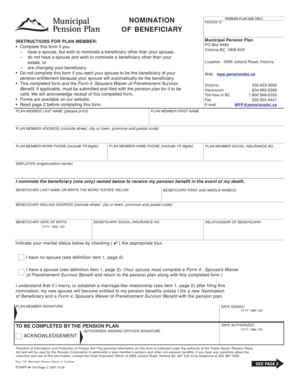 Municipal Pension Plan Beneficiary Nomination Form