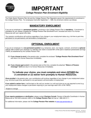 College Pension Plan Enrolment Form