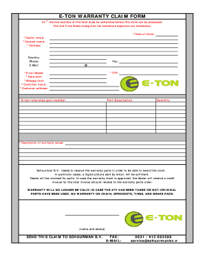 E-TON Warranty Claim Form