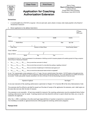Iowa Coaching Authorization Extension Application