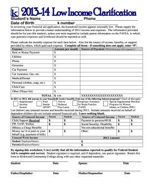Financial Aid Expense Form