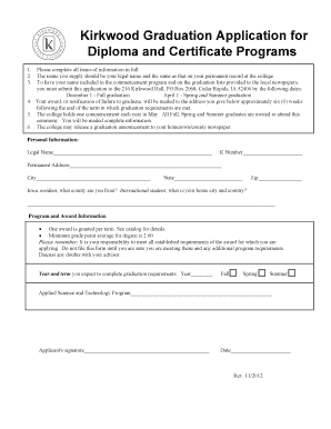 Kirkwood Graduation Application for Diploma and Certificate Programs