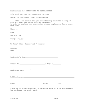 Credit Card Use Authorization Form