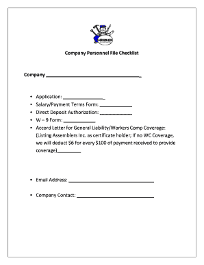 Company Personnel File Checklist