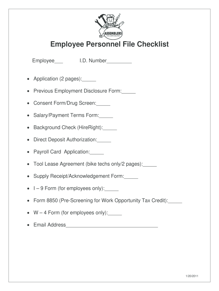 employee file checklist Preview on Page 1