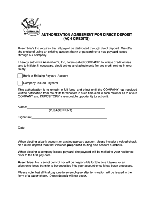 Authorization Agreement for Direct Deposit