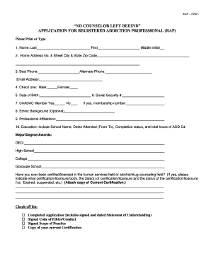 Application for Registered Addiction Professional